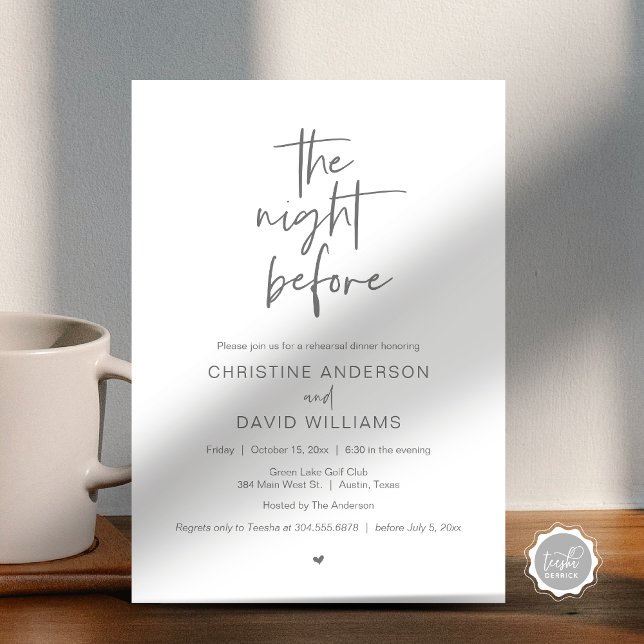 Invitation Dîner de répétition moderne, La nuit avant Invitat (The Night Before, Modern Wedding Rehearsal Dinner, Celebration Invitation Card, in Dark grey)