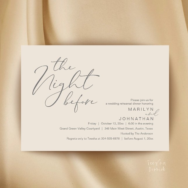 Invitation Dîner de répétition moderne la veille du mariage (Modern Romantic The Night Before Wedding Rehearsal Dinner Invitation Card in Cream and Grey)