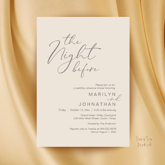 Invitation Dîner de répétition moderne la veille du mariage (Modern The Night Before Wedding Rehearsal Dinner Invitation Card in Cream and Grey)