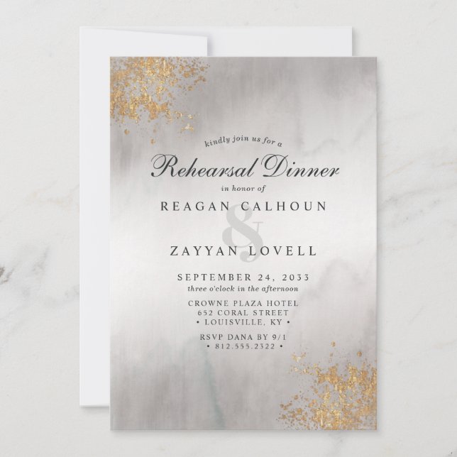 Invitation Dîner de répétition Moderne Luxe Paillettes Dorées (Devant)