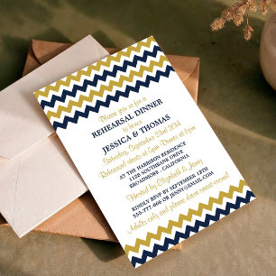 Invitation Dîner de répétition moderne Marine & Gold Chevron