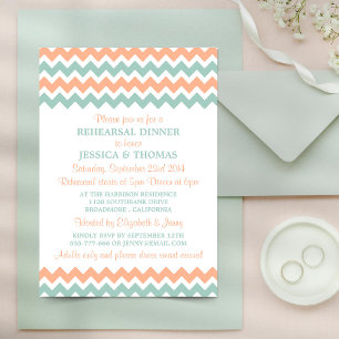 Invitation Dîner de répétition moderne Peach & Mint Chevron