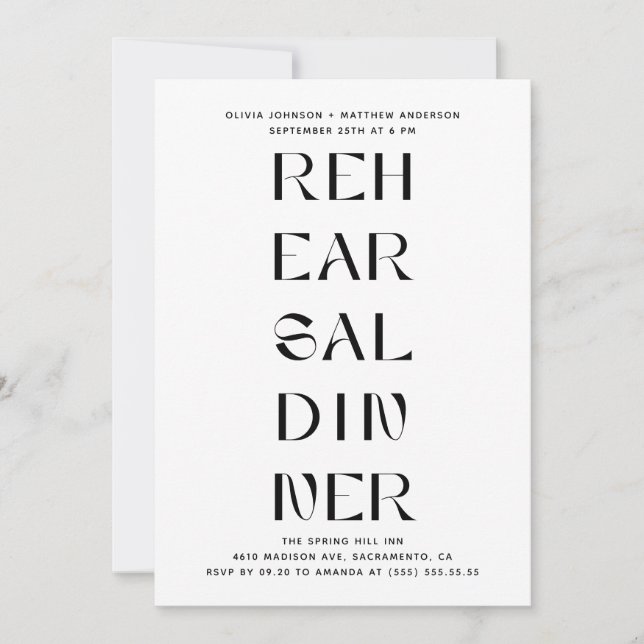 Invitation Dîner de répétition moderne | Typographie éditoria (Devant)