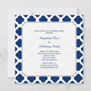 Invitation Dîner de répétition Monogram Royal Blue Quatrefoil