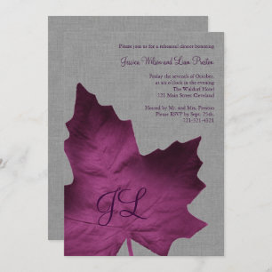 Invitation Dîner de répétition monogramme de lin violet Invit
