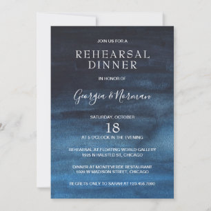 Invitation Dîner de répétition Moody Dark Navy Blue Watercolo