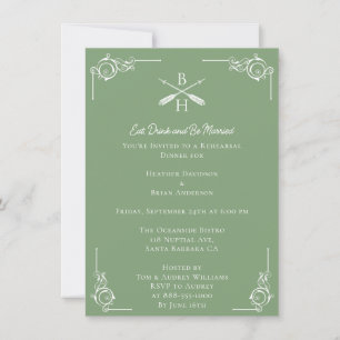 Invitation Dîner de répétition Moss Green Monogrammes et Flèc