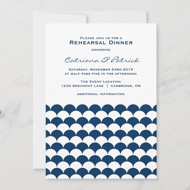 Invitation Dîner de répétition Motif des vagues nautiques Inv (Devant)