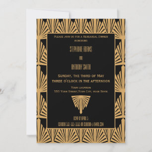 Invitation Dîner de répétition Motif Gold et Black Art Déco