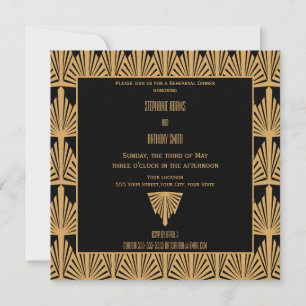 Invitation Dîner de répétition Motif Gold et Black Art Déco