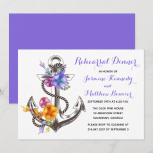 Invitation Dîner de répétition nautique Ancre Plage Violet