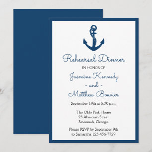 Invitation Dîner de répétition nautique mariage à l'ancre ble