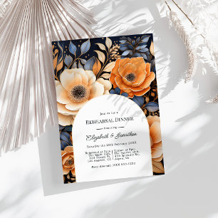 Invitation Dîner de répétition Navy Blue Burnt Orange Champag