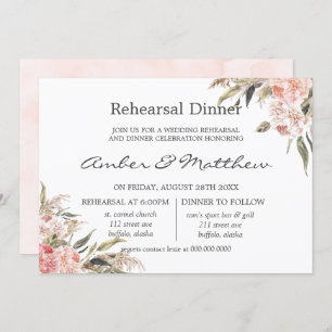 Invitation Dîner de répétition Neutral Boho Pink Peony Pampas