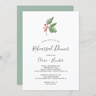 Invitation Dîner de répétition Noël vert et rouge Berry