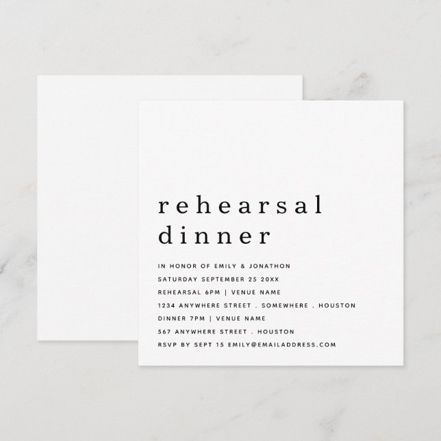 Invitation Dîner de répétition noir blanc contemporain Invita (Devant / Derrière)