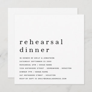 Invitation Dîner de répétition noir blanc contemporain Invita