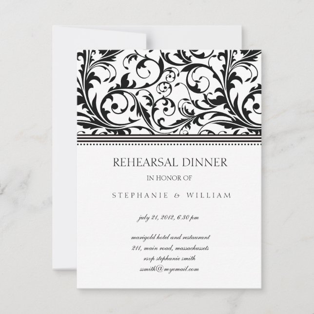 Invitation Dîner de répétition noir et blanc (Devant)