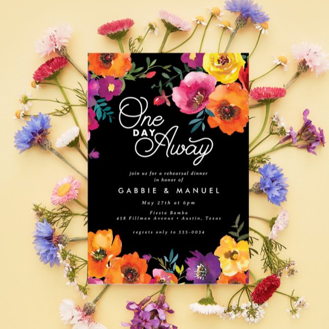 Invitation Dîner de répétition noire colorée Fiesta (Créateur téléchargé)