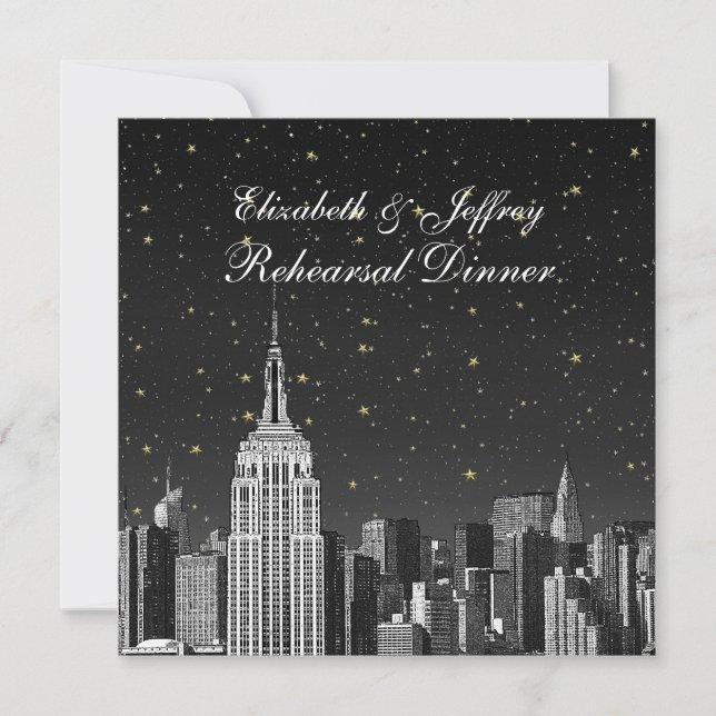 Invitation Dîner de répétition NYC ESB Skyline Gravé sur fond (Devant)