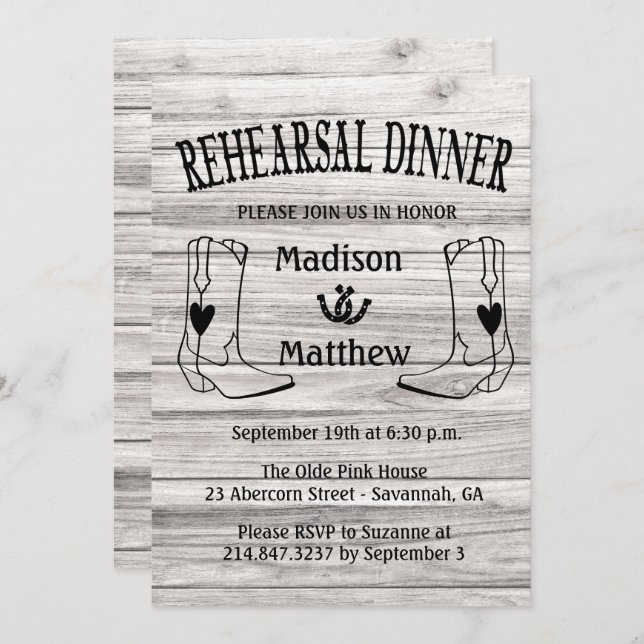 Invitation Dîner de répétition occidentale Mariage Boots de c (Devant / Derrière)
