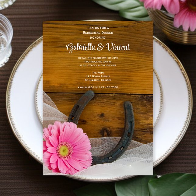 Invitation Dîner de répétition occidentale Pink Daisy et Hors (Créateur téléchargé)