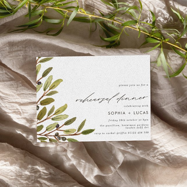 Invitation Dîner de répétition Olives modernes et verdure (Créateur téléchargé)
