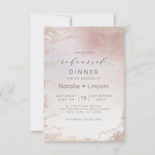 Invitation Dîner de répétition Ombre Blush Pink Frosted Foil (Devant)