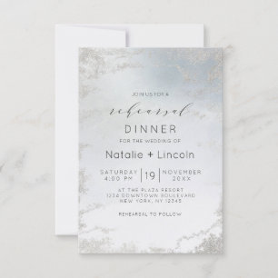 Invitation Dîner de répétition Ombre Dusty Blue Frosted Silve