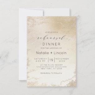 Invitation Dîner de répétition ombré jaune or givré en feuill