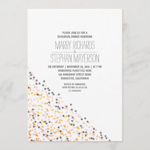 Invitation dîner de répétition or rose et marine confetti