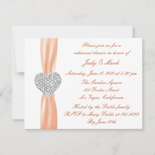 Invitation Dîner de répétition Orange Diamond Heart Invitatio