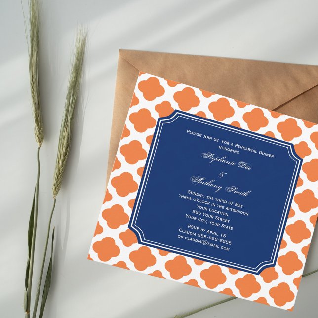 Invitation Dîner de répétition Orange et Royal Blue Quatrefoi (Créateur téléchargé)
