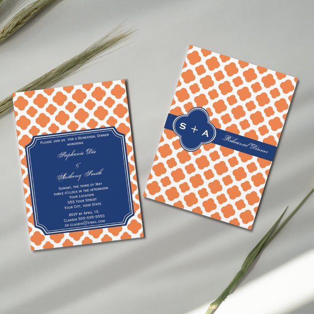 Invitation Dîner de répétition Orange et Royal Blue Quatrefoi (Créateur téléchargé)