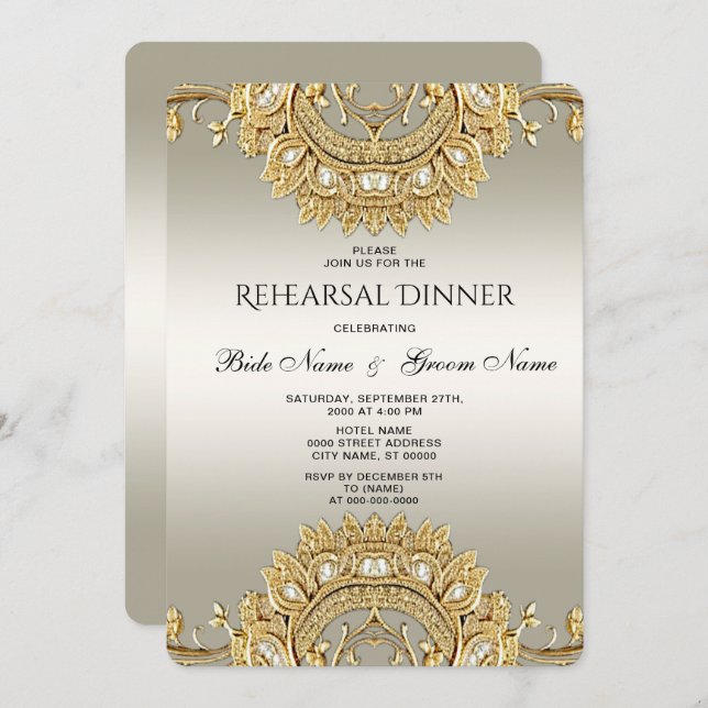 Invitation Dîner de répétition Ornate Or (Devant / Derrière)