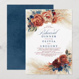 Invitation Dîner de répétition Pampas Grass Navy Blue Terraco