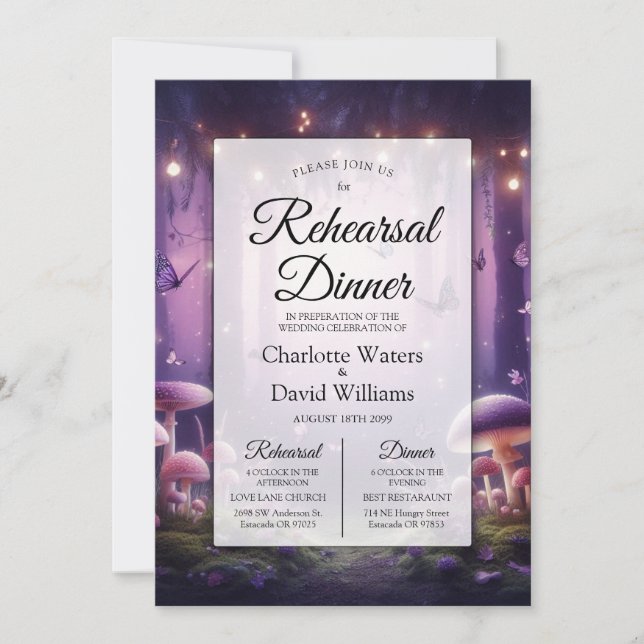Invitation Dîner de répétition Papillons Violets Cieux Étoilé (Devant)