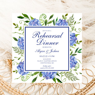 Invitation Dîner de répétition photo Blue Hydrangea