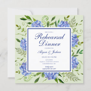 Invitation Dîner de répétition photo d'hortensia bleu