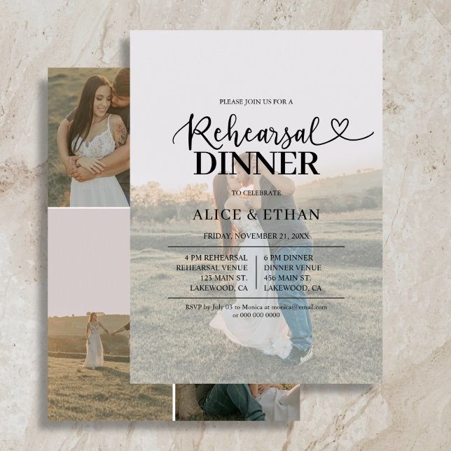 Invitation Dîner de répétition Photo Script Heart 5 (Créateur téléchargé)