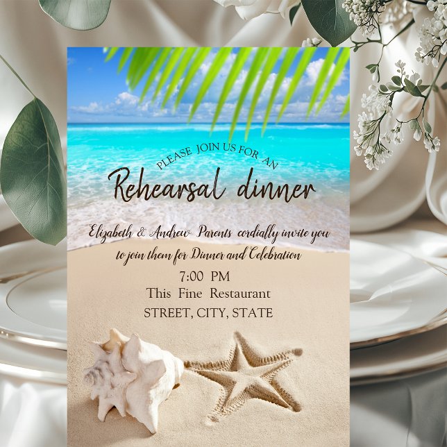 Invitation Dîner de répétition Plage tropicale, Étoile de mer (Créateur téléchargé)