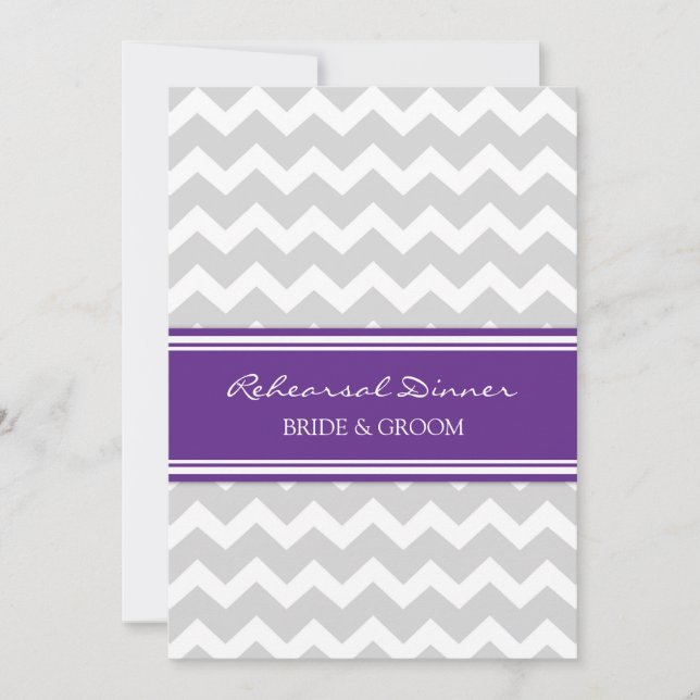 Invitation Dîner de répétition Plum Grey Chevron (Devant)