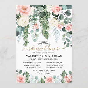 Invitation Dîner de répétition pour le Rose de jardin rose pâ