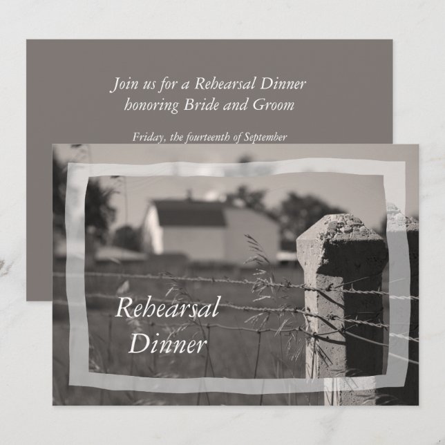 Invitation Dîner de répétition pour Mariage de ferme de campa (Devant / Derrière)