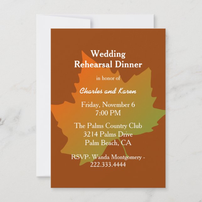 Invitation Dîner de répétition pour Mariage de la feuille d'a (Devant)