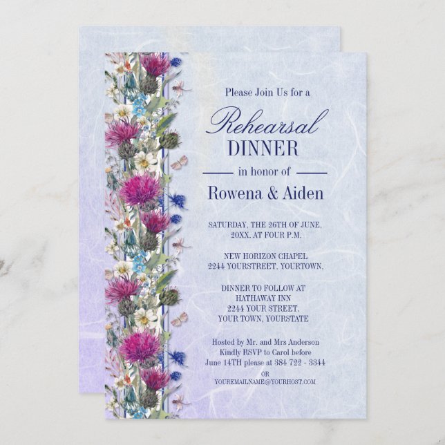 Invitation Dîner de répétition pour Mariage écossais de chard (Devant / Derrière)