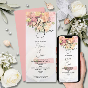 Invitation Dîner de répétition pour table florale rose
