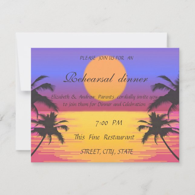 Invitation Dîner de répétition pour un mariage sur la plage a (Devant)