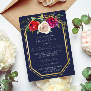 Invitation Dîner de répétition radiant Floral Navy Bleu Bourg