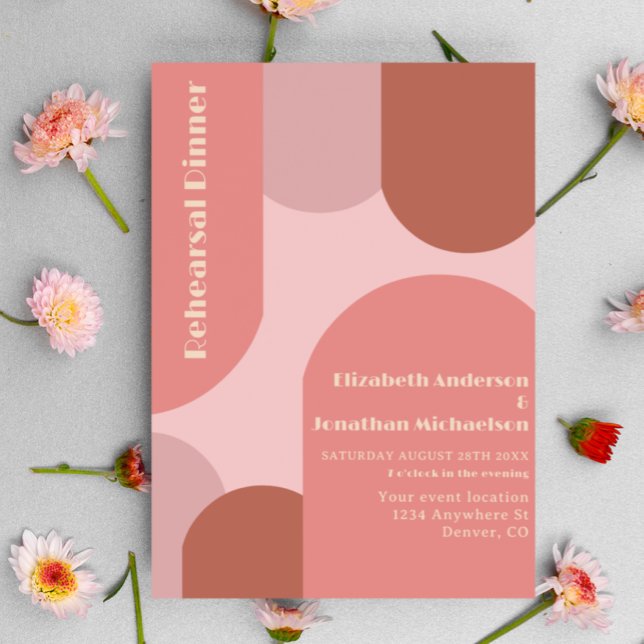 Invitation Dîner de répétition Rétro Arches Rose Corail (Créateur téléchargé)